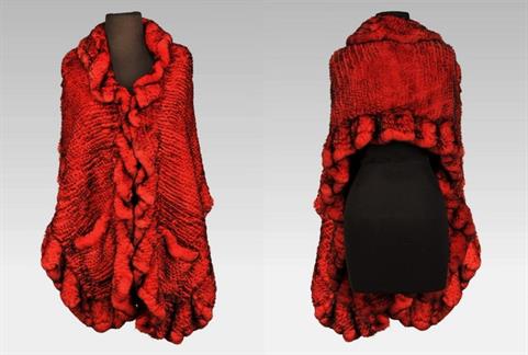 Red with black sheared Rex shawl</BR><font size="+2">$195.00<font>